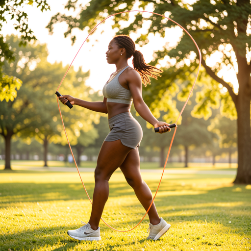 woman jumping rope with double rope in park