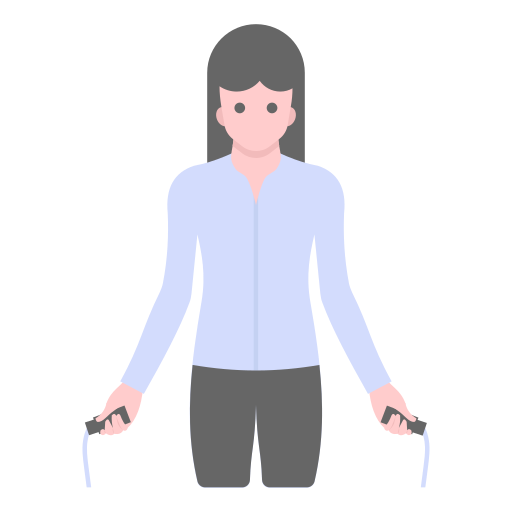 a woman jumping rope without expression in her face